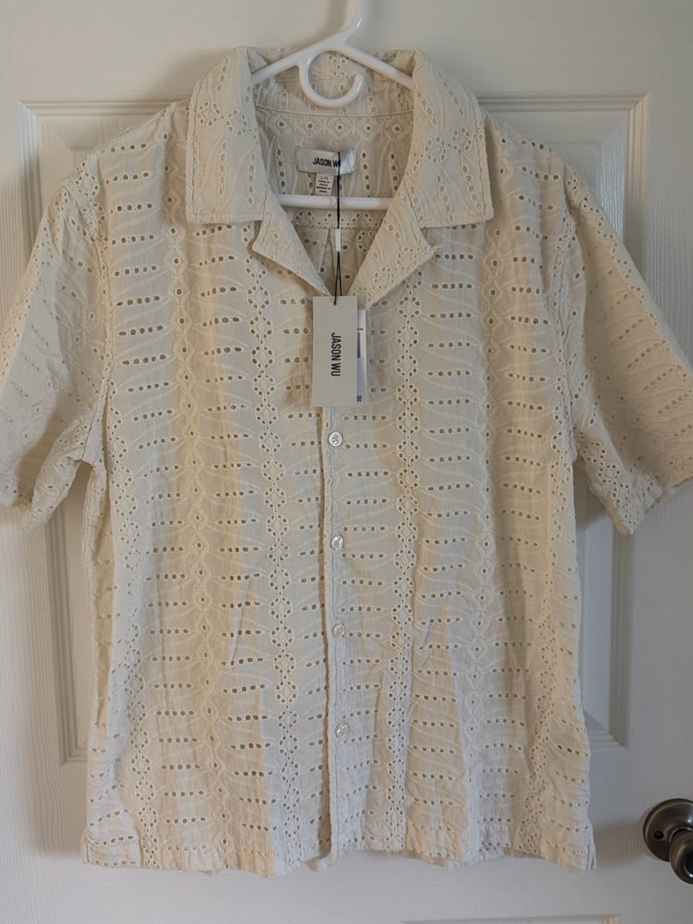 Jason Wu Cream Eyelet Short Sleeve Button-Down Shirt